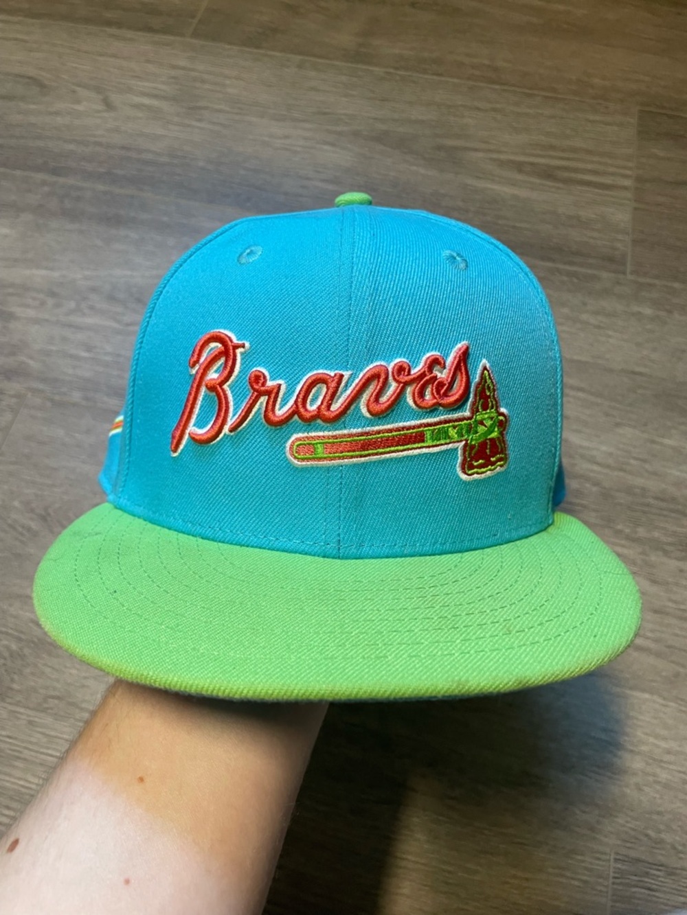 New Era Atlanta Braves Teal Snapback Hat Embroidered Patch One Size Baseball